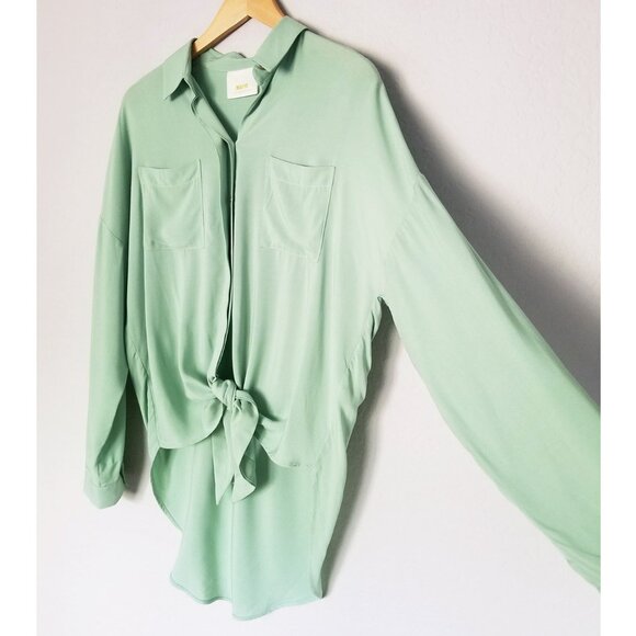 Maeve Anthropologie Sandbridge Pistachio Green Tie Front Button Down Shirt S $88 - Picture 15 of 15